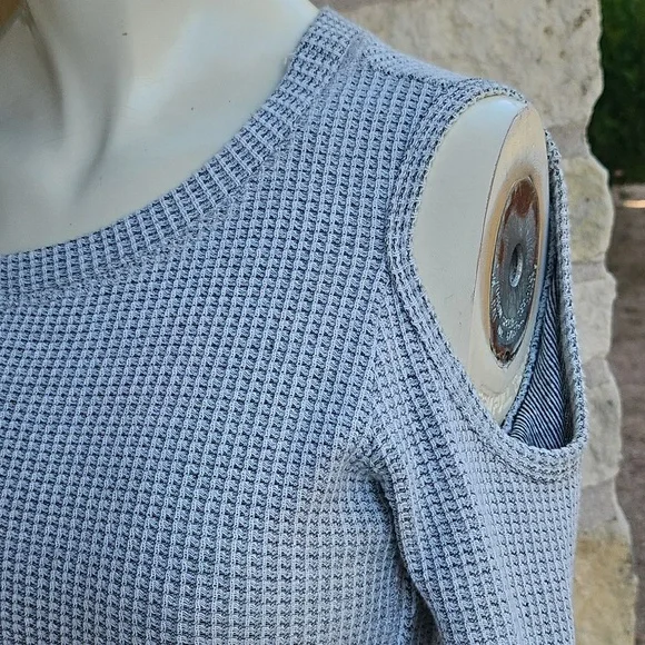 SOL LOS ANGELES, Gray Cold Shoulder Waffle Knit Cotton Blend Dress XXS - Picture 2 of 8